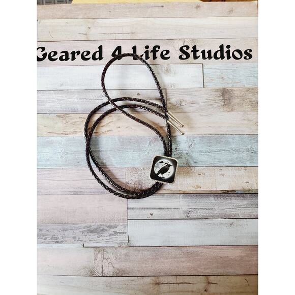 Halloween bolo tie, spooky witch , unique goth bolo tie necklace, witch in moon - Picture 3 of 3